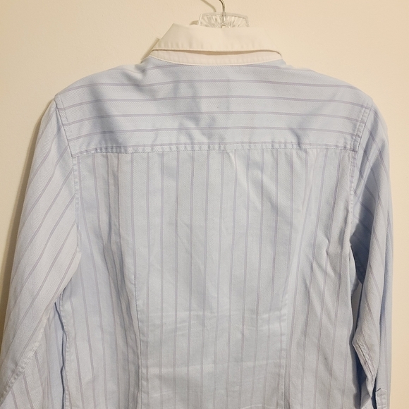 Brooks Brothers | Women's Blue Striped Button Down Dress Shirt (Size 10) - Picture 8 of 10